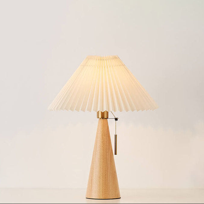 Japanese Minimalist Table Lamp – Wooden Base with Pleated Fabric Shade