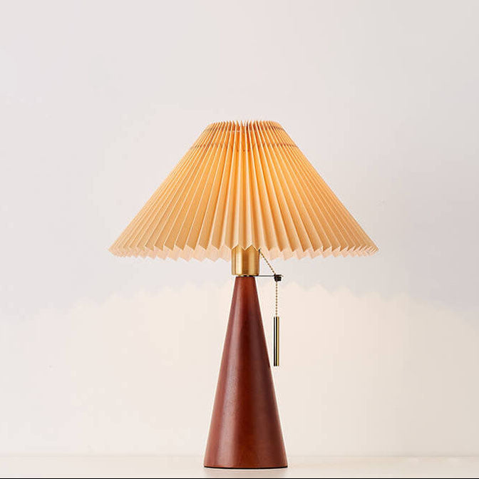 Japanese Minimalist Table Lamp – Wooden Base with Pleated Fabric Shade