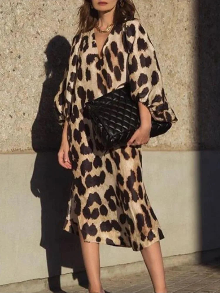 Bianca – Women’s Summer Dress, Elegant Leopard Print