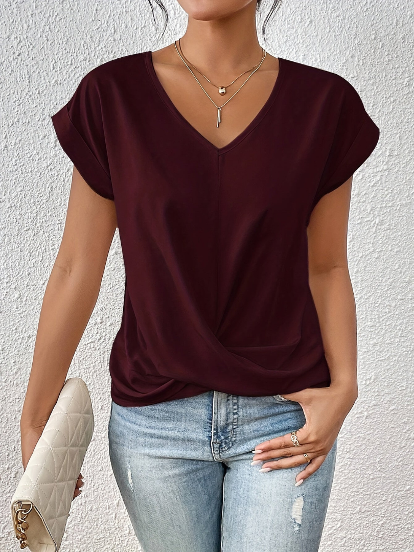 Women’s Satin Twist Front V-Neck Top