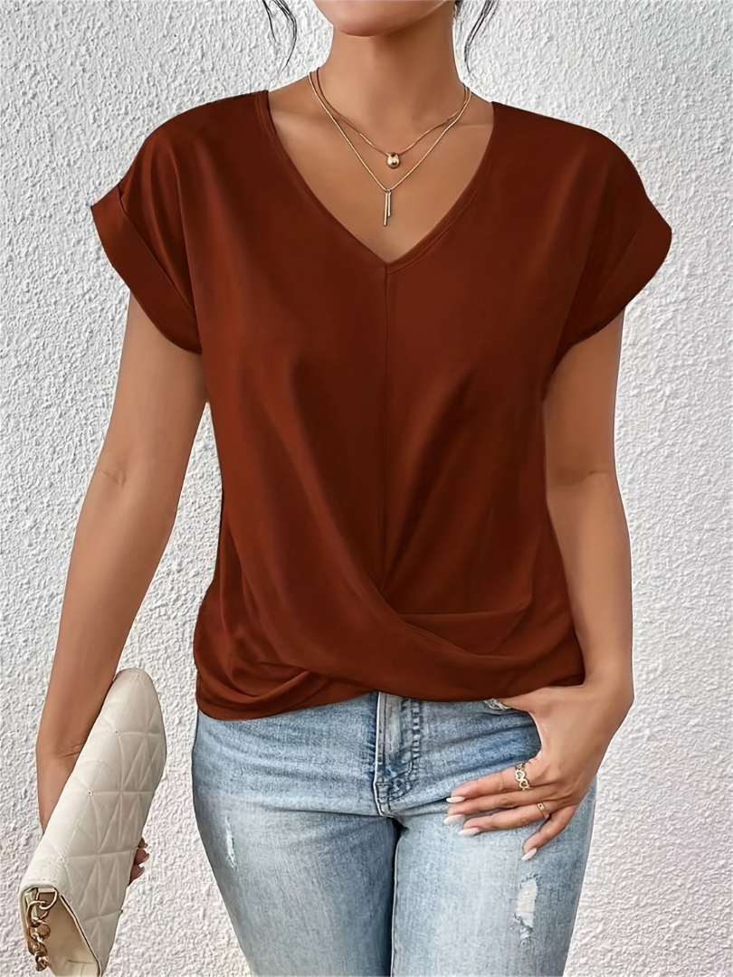 Women’s Satin Twist Front V-Neck Top