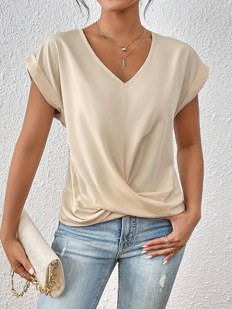 Women’s Satin Twist Front V-Neck Top
