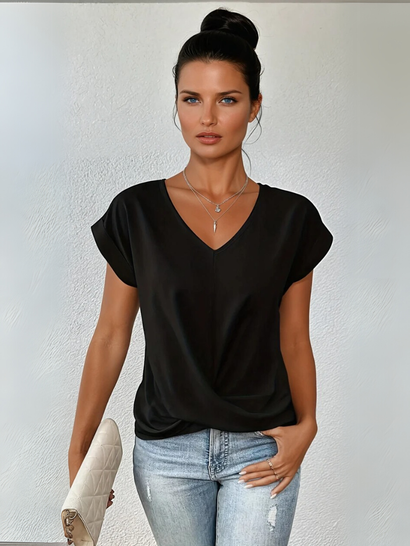 Women’s Satin Twist Front V-Neck Top
