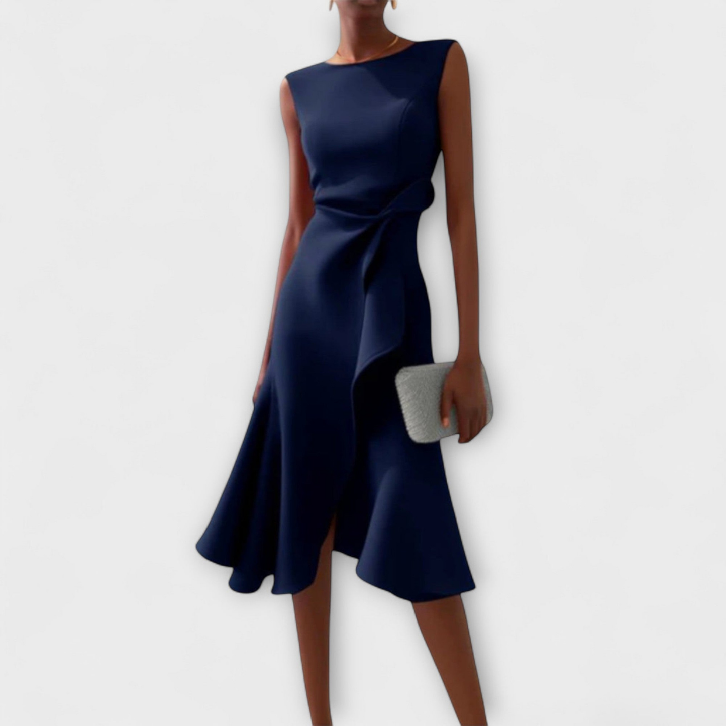 Women’s Draped Midi Dress with Side Knot