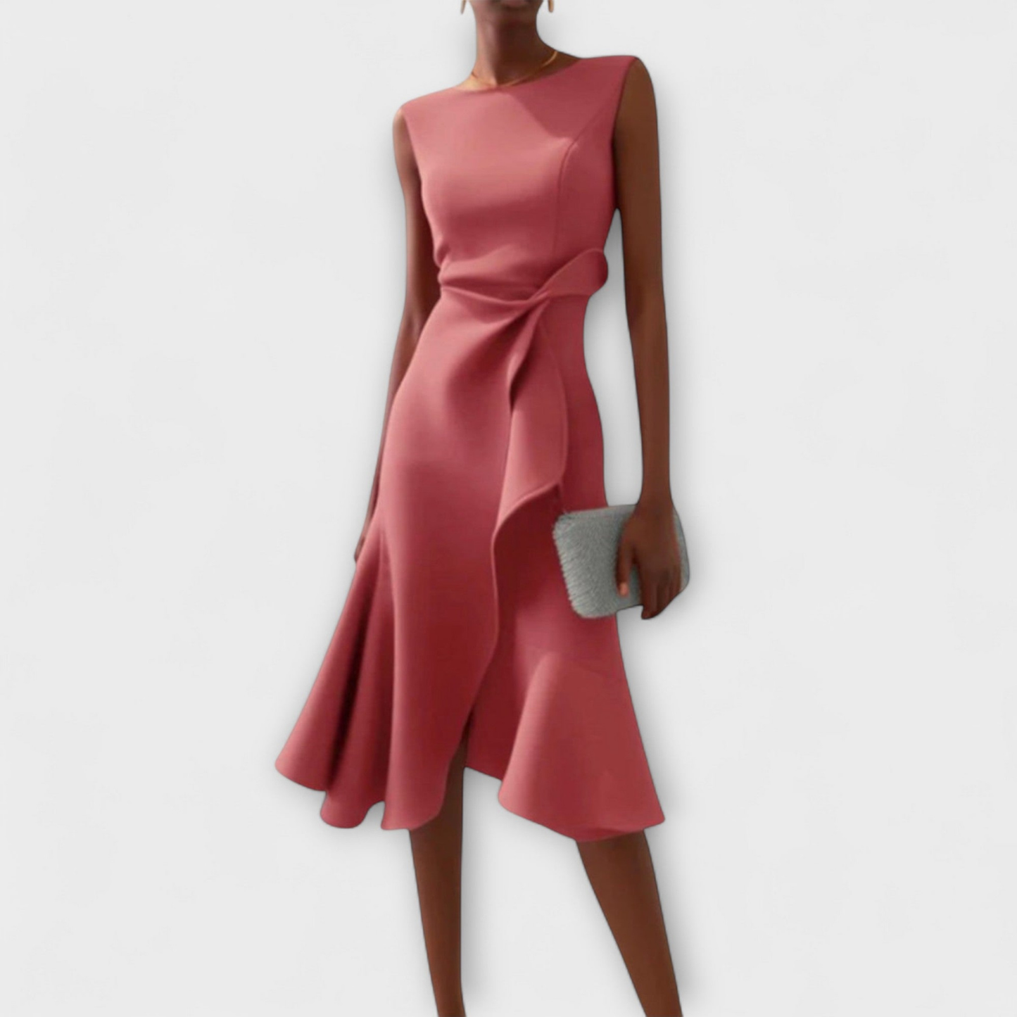 Women’s Draped Midi Dress with Side Knot