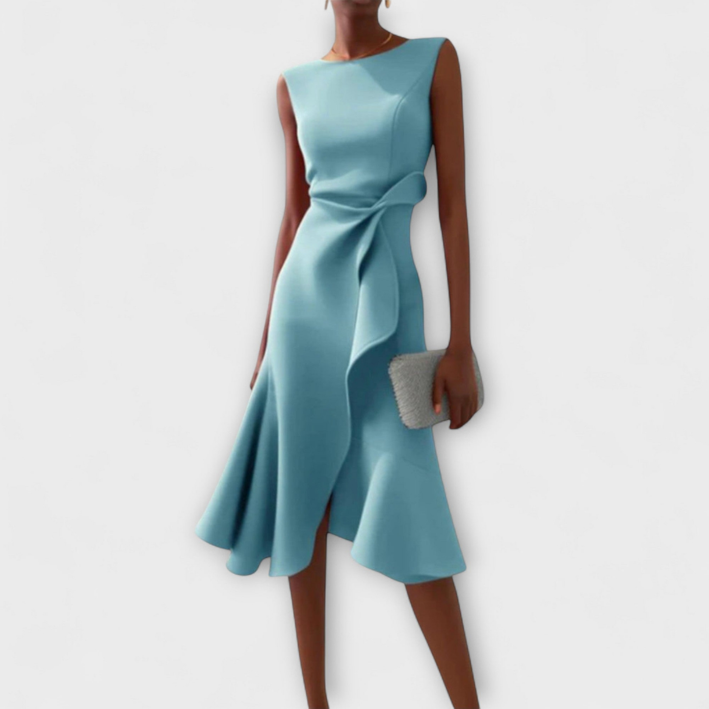 Women’s Draped Midi Dress with Side Knot