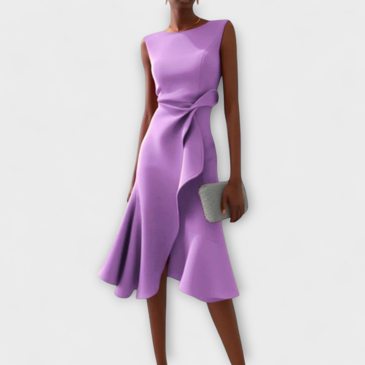 Women’s Draped Midi Dress with Side Knot