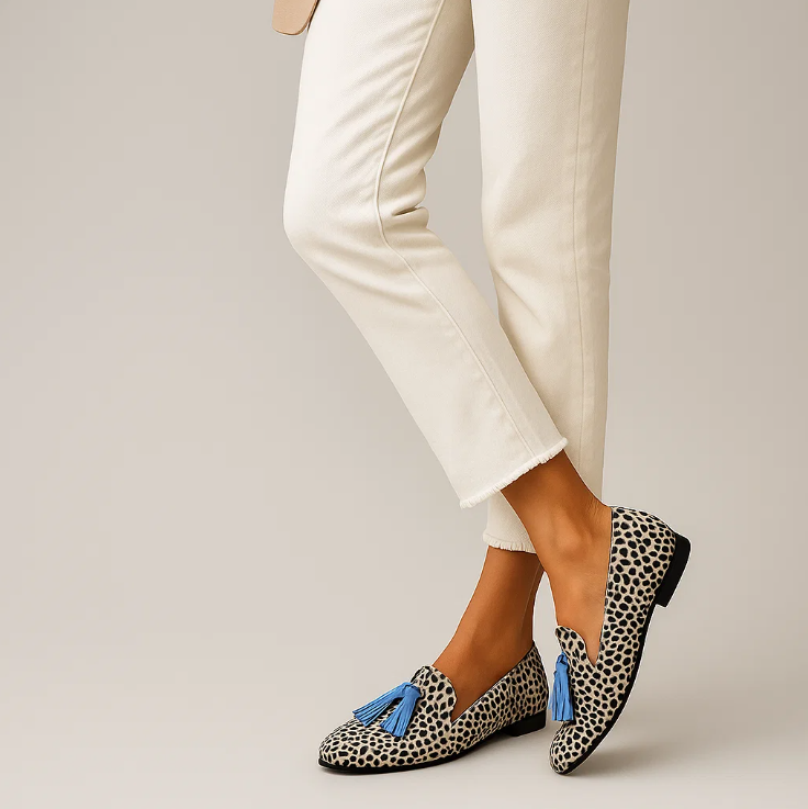 Women's Spotted Tassel Loafers - Comfortable Leopard Slip-On Shoes