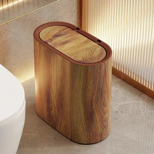 Nordic Marble Trash Can - Slim Push Top Wastebasket Bathroom WC