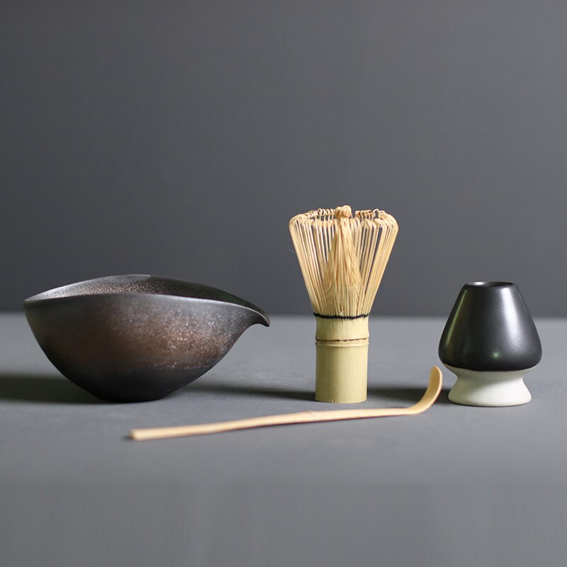 Ceremonial Matcha Tea Gift Set - 4-Piece Bamboo Whisk Ceramic Bowl