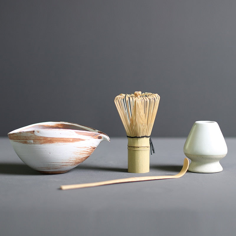 Ceremonial Matcha Tea Gift Set - 4-Piece Bamboo Whisk Ceramic Bowl
