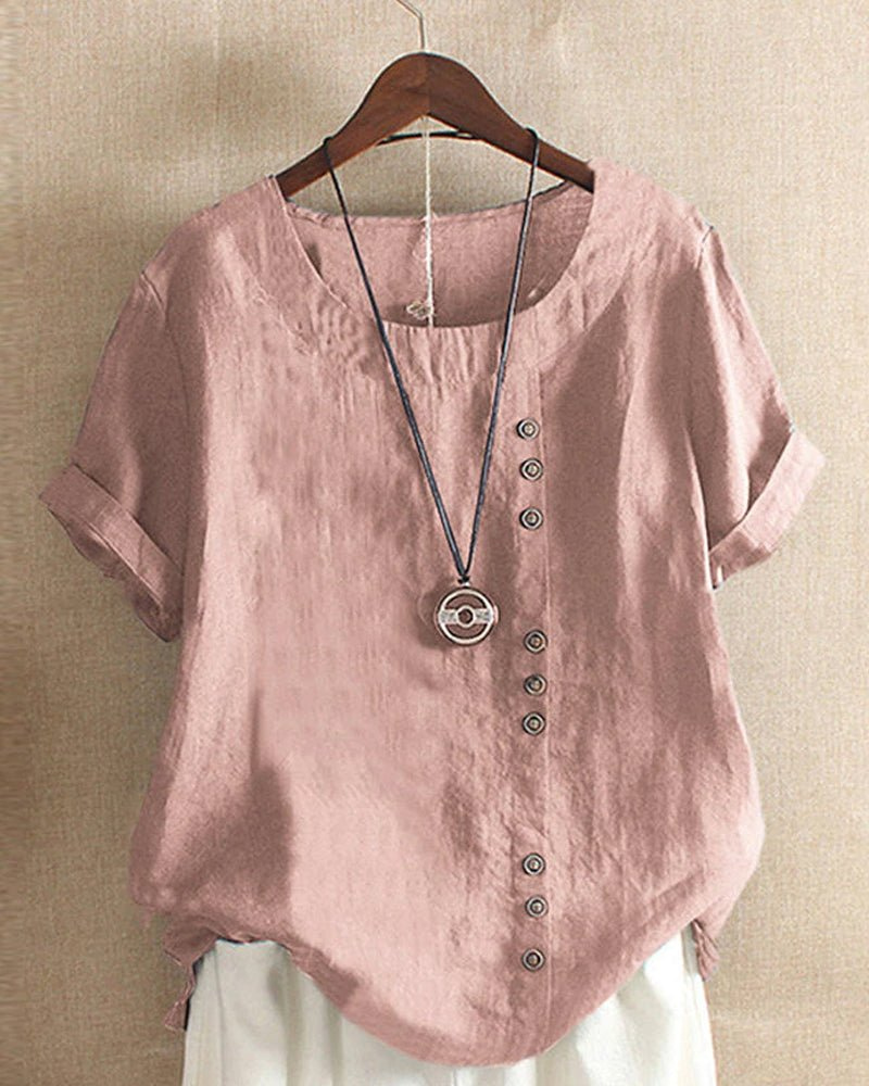 Women’s Linen Tunic Top with Button Detail