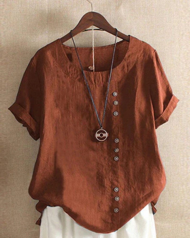 Women’s Linen Tunic Top with Button Detail