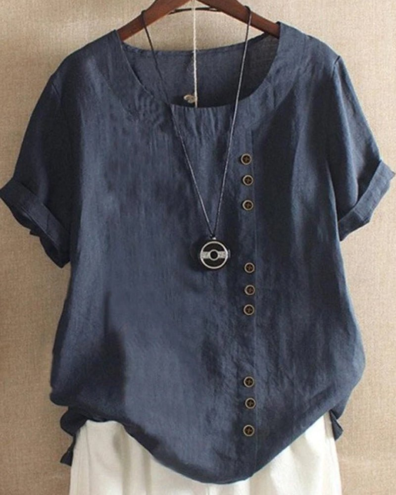 Women’s Linen Tunic Top with Button Detail