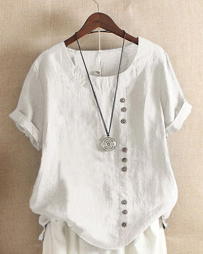 Women’s Linen Tunic Top with Button Detail