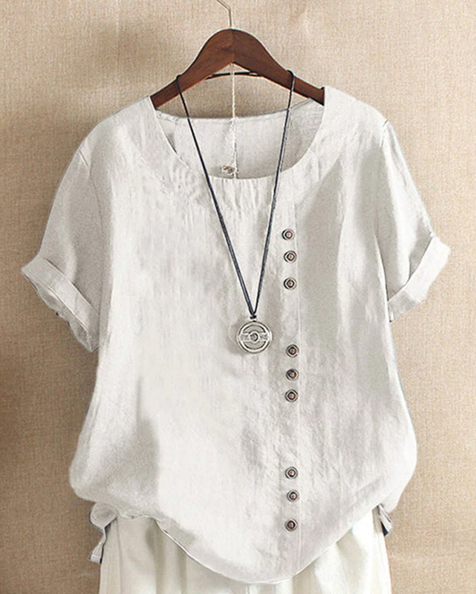 Women’s Linen Tunic Top with Button Detail