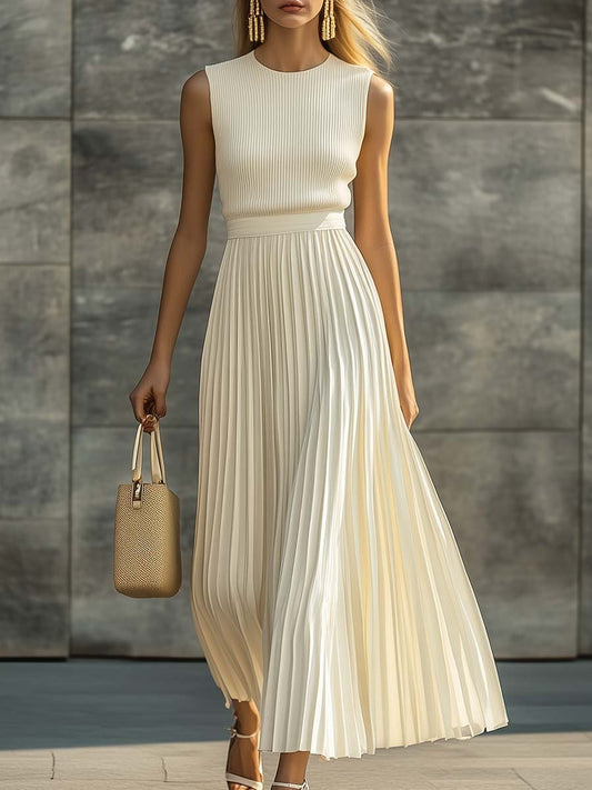 Women’s Pleated Maxi Dress with Knit Bodice