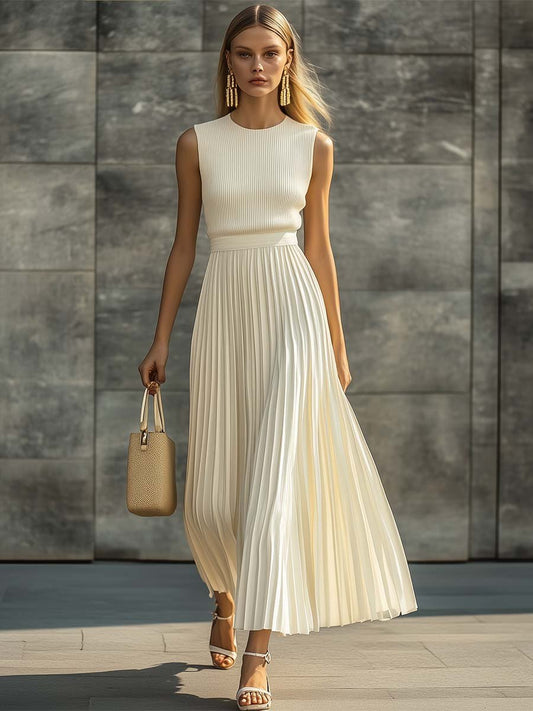 Women’s Pleated Maxi Dress with Knit Bodice