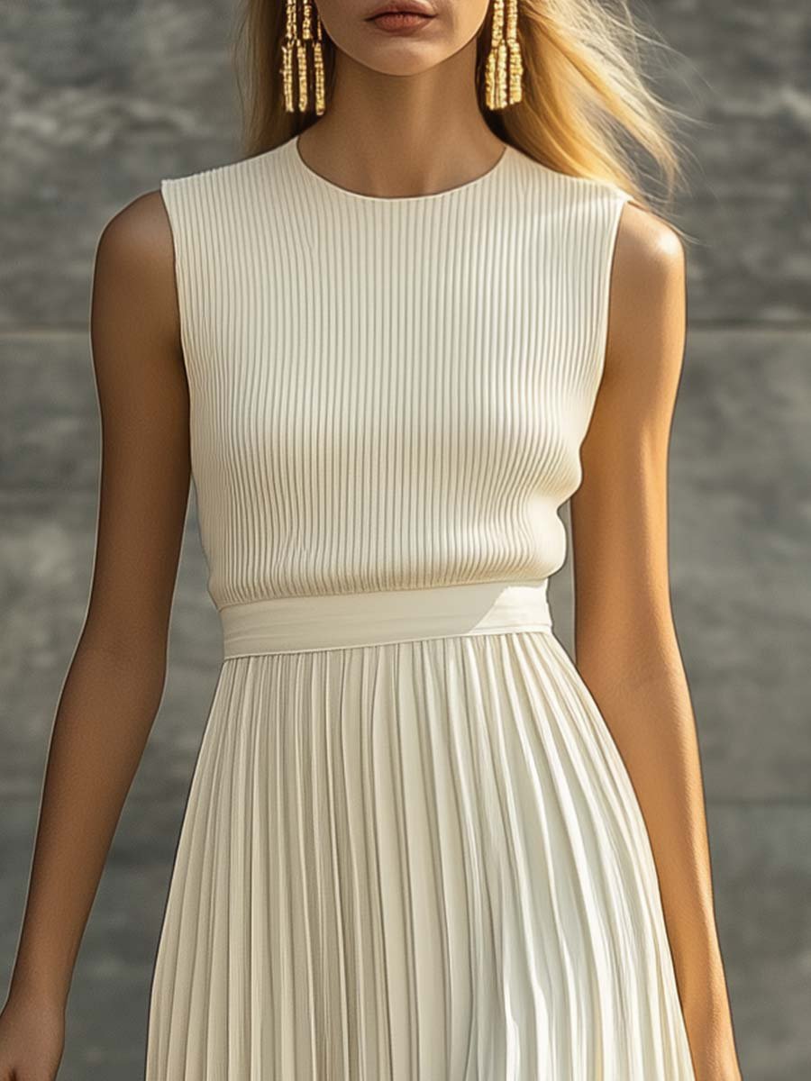 Women’s Pleated Maxi Dress with Knit Bodice