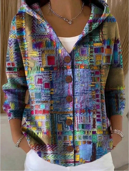 Elegant Button Hooded Sweater - Lightweight Knit Hooded Cardigan