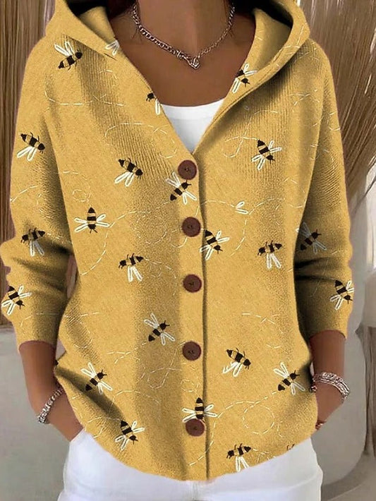 Elegant Button Hooded Sweater - Lightweight Knit Hooded Cardigan