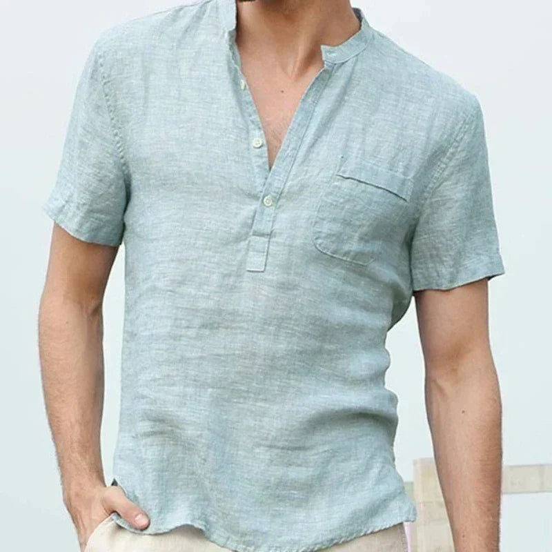 Men’s Linen Blend V-Neck Henley Shirt