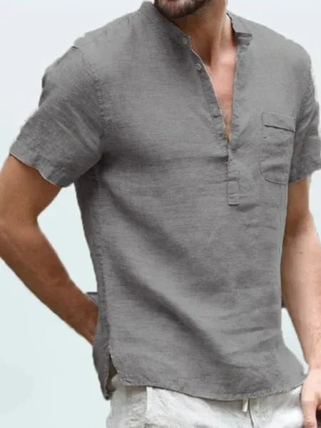 Men’s Linen Blend V-Neck Henley Shirt
