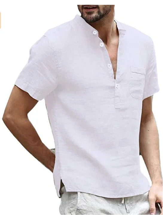 Men’s Linen Blend V-Neck Henley Shirt