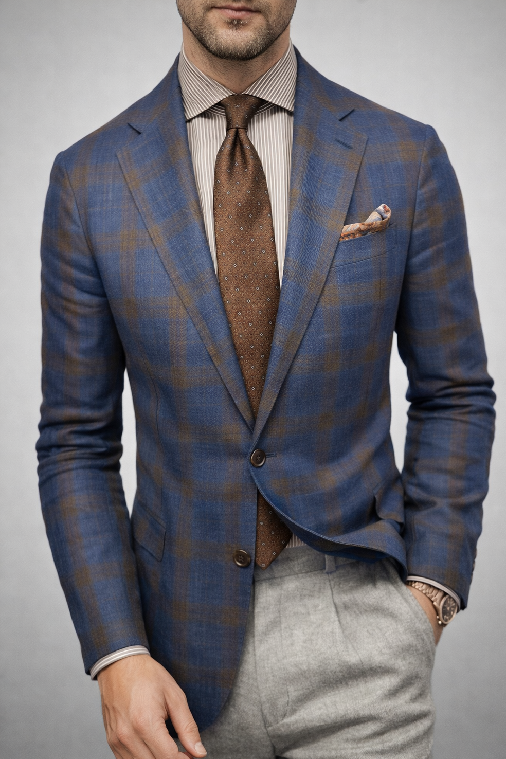 Men’s Double Breasted Plaid Blazer