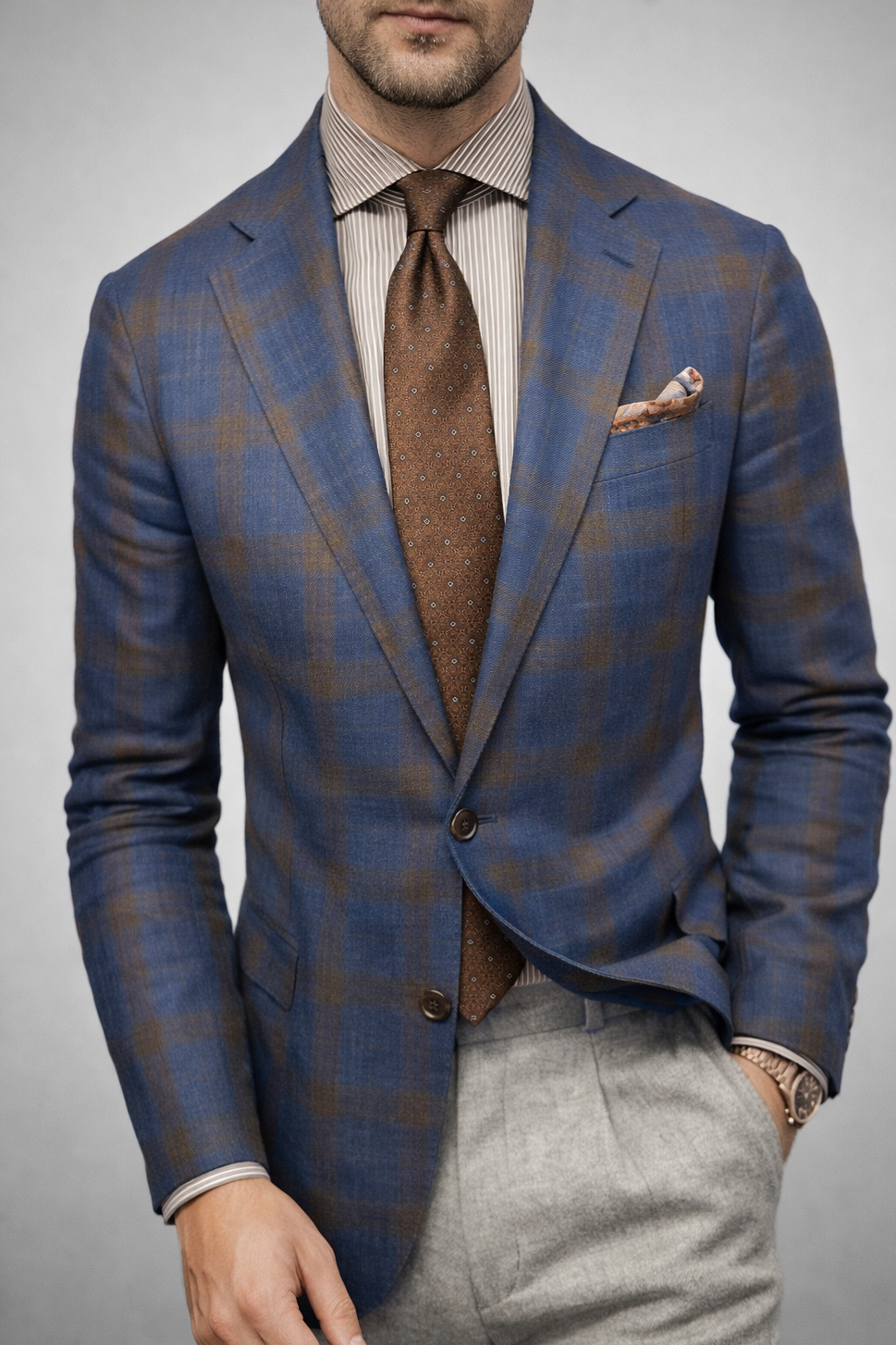 Men’s Double Breasted Plaid Blazer