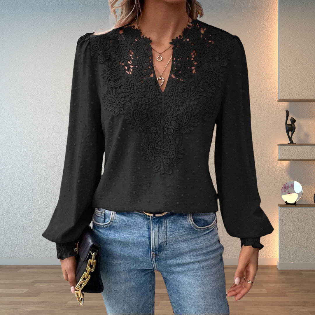 Women’s Lace V-Neck Long Sleeve Blouse