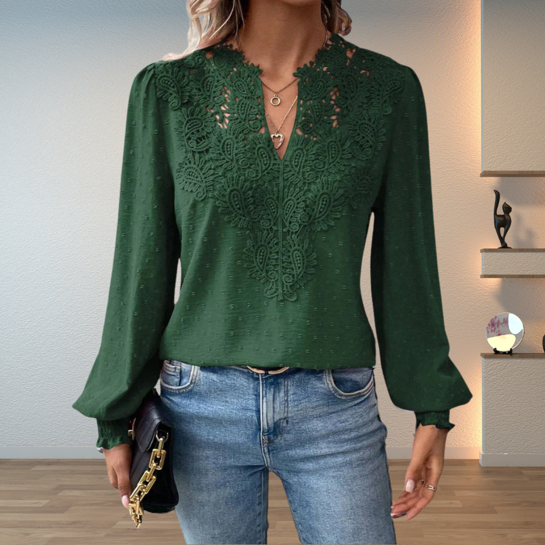 Women’s Lace V-Neck Long Sleeve Blouse