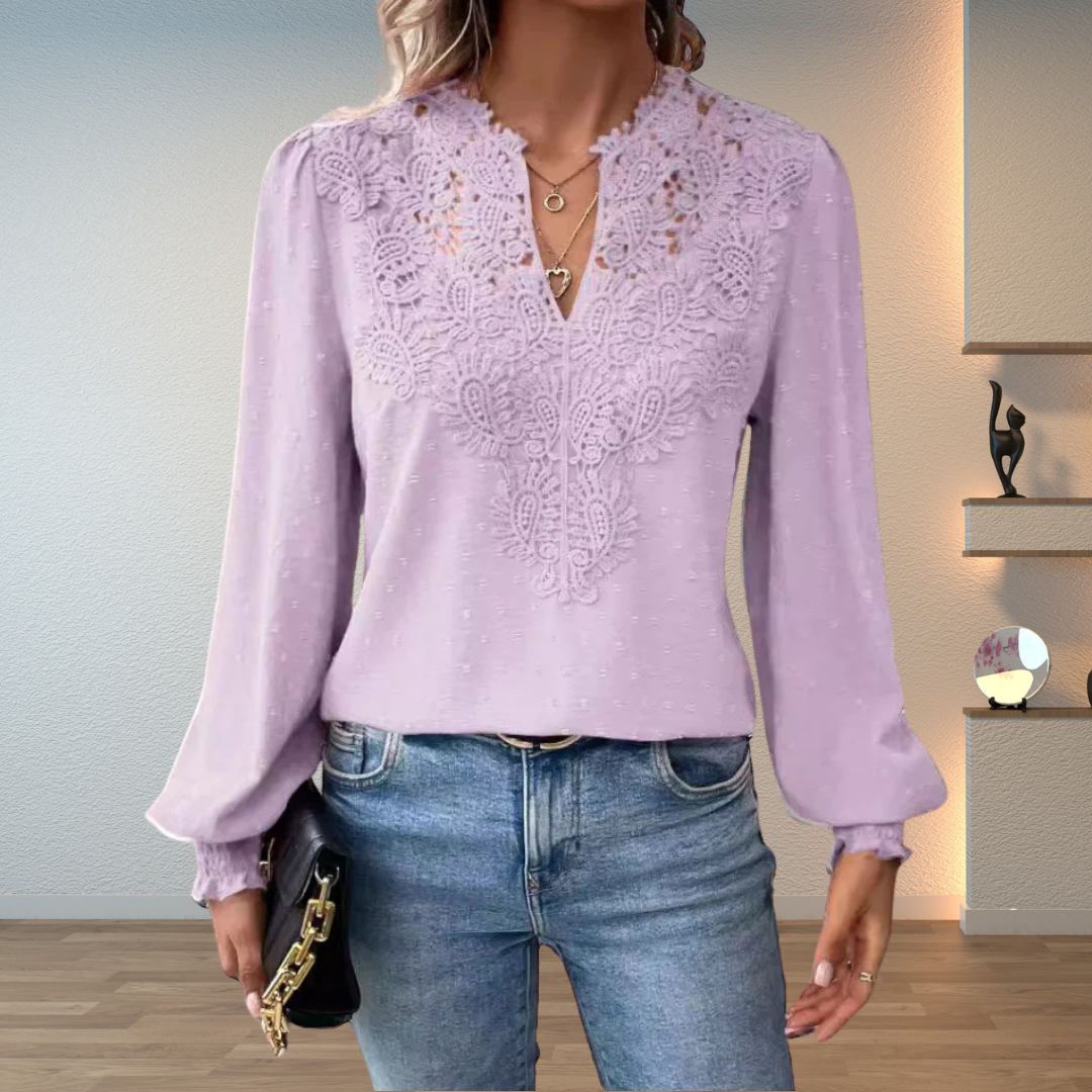 Women’s Lace V-Neck Long Sleeve Blouse