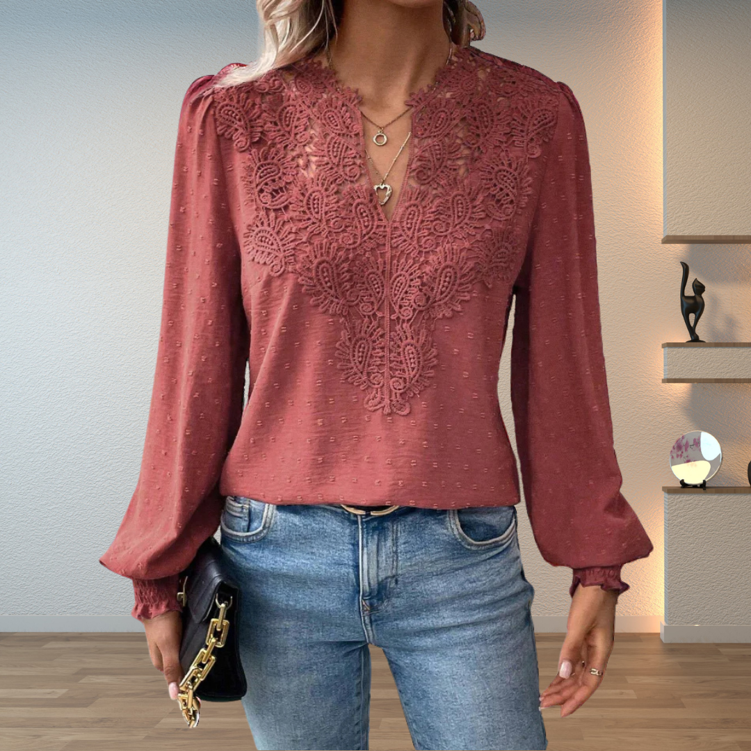 Women’s Lace V-Neck Long Sleeve Blouse