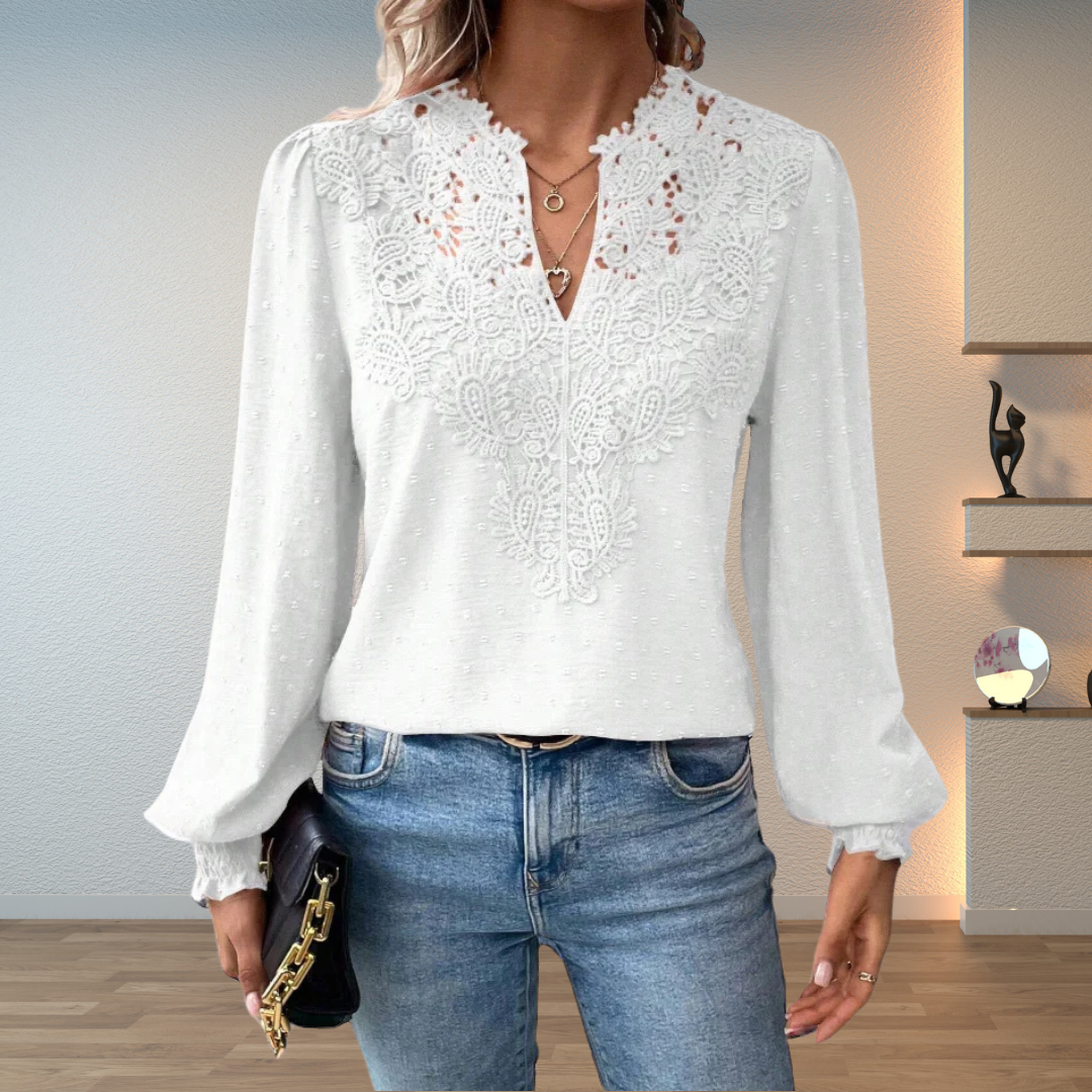 Women’s Lace V-Neck Long Sleeve Blouse