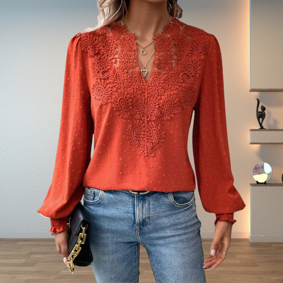 Women’s Lace V-Neck Long Sleeve Blouse