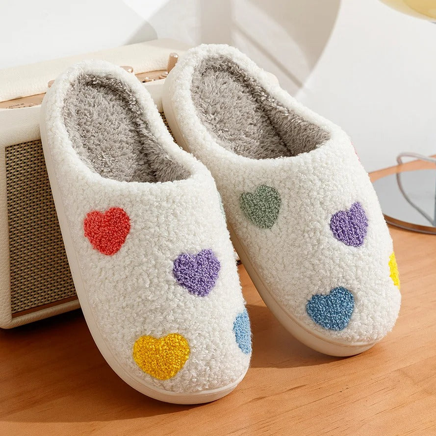 Women’s Heart Pattern Slippers – Soft Cozy Indoor Shoes