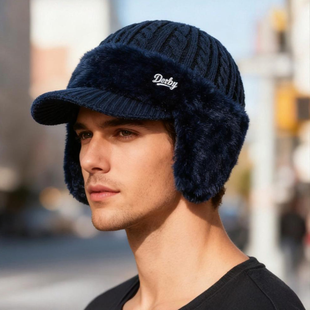 Winter Trapper Hat with Knit Ear Flaps
