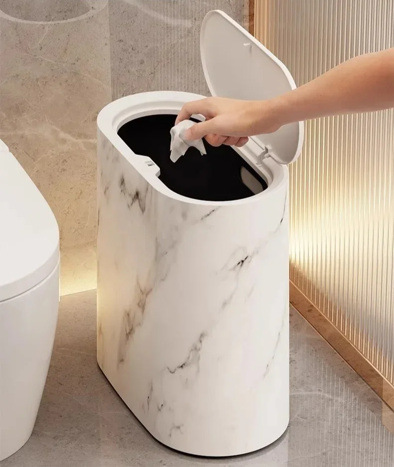 Nordic Marble Trash Can - Slim Push Top Wastebasket Bathroom WC