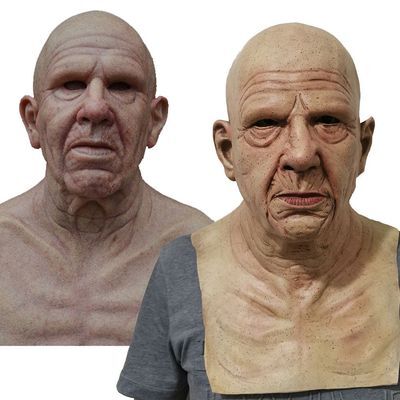 Realistic Old Man Halloween Mask - Movable Mouth Horror Latex Hood