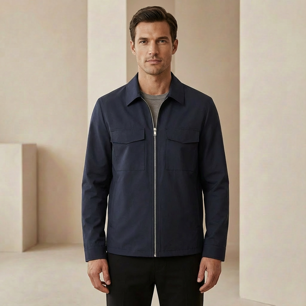 Men's Classic Collared Zip-Front Jacket - Regular Fit Casual Outerwear