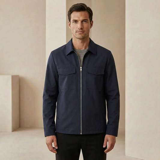 Men's Classic Collared Zip-Front Jacket - Regular Fit Casual Outerwear