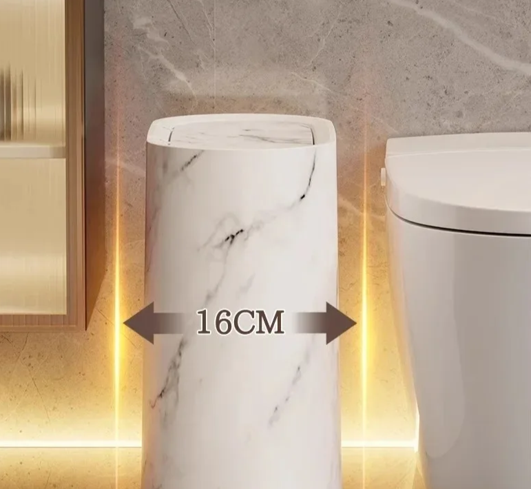 Nordic Marble Trash Can - Slim Push Top Wastebasket Bathroom WC