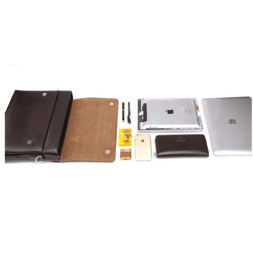 Mens Leather Briefcase - Slim Laptop Shoulder Bag Business Attache