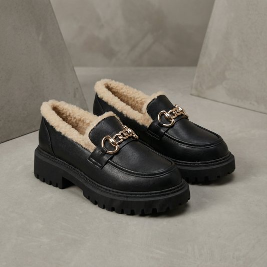 Elara Sherpa-Lined Platform Loafers for Women – Warm & Stylish Winter Shoes