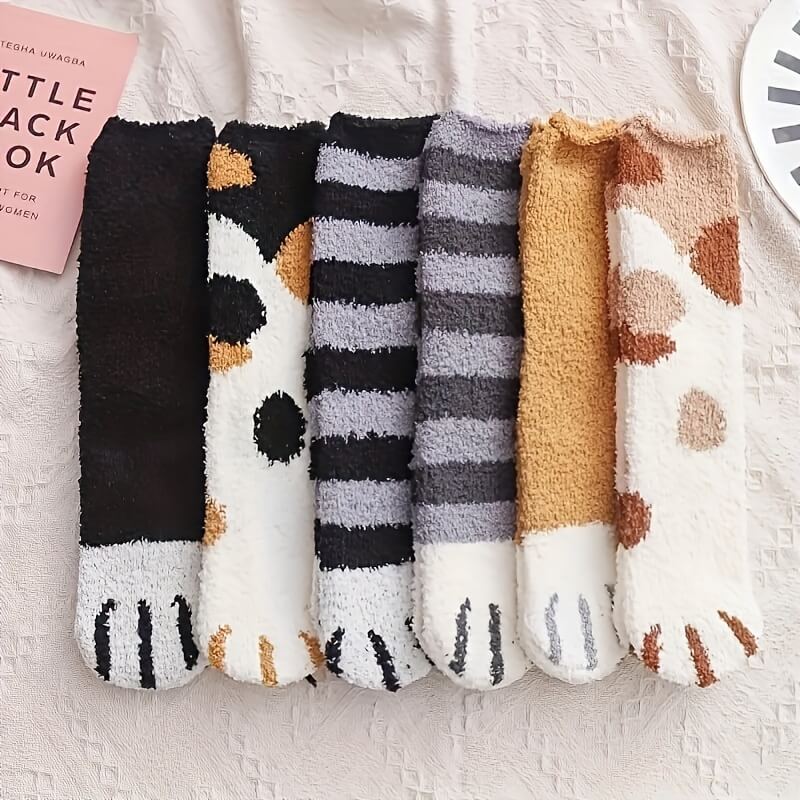 Women's Cat Paw Crew Socks with Embroidered Detail