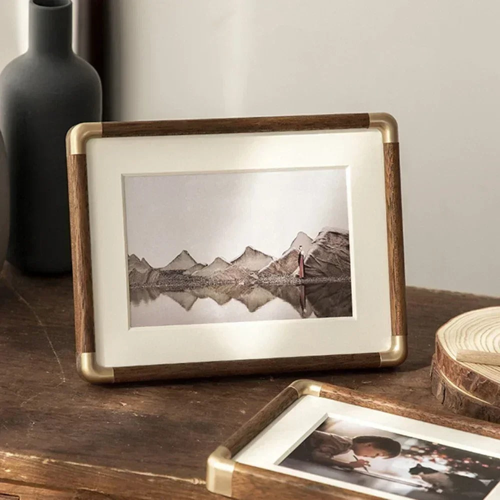 Brooks Vintage Wood Photo Frame Brass Accent Tabletop Picture Frame