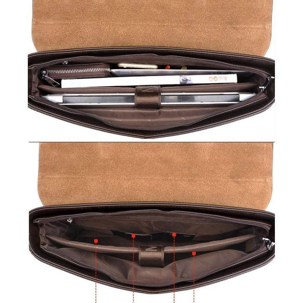Mens Leather Briefcase - Slim Laptop Shoulder Bag Business Attache