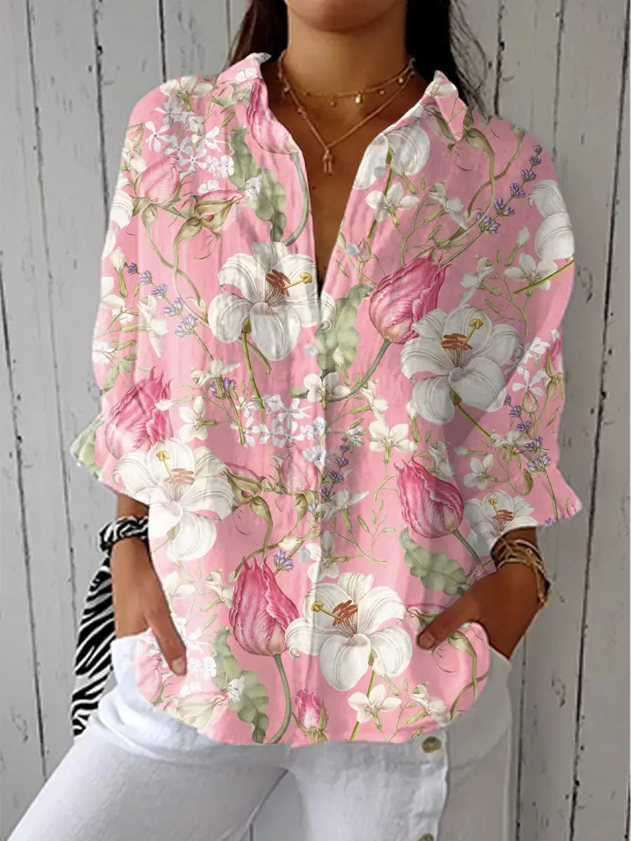 Women’s Floral Print V-Neck Blouse