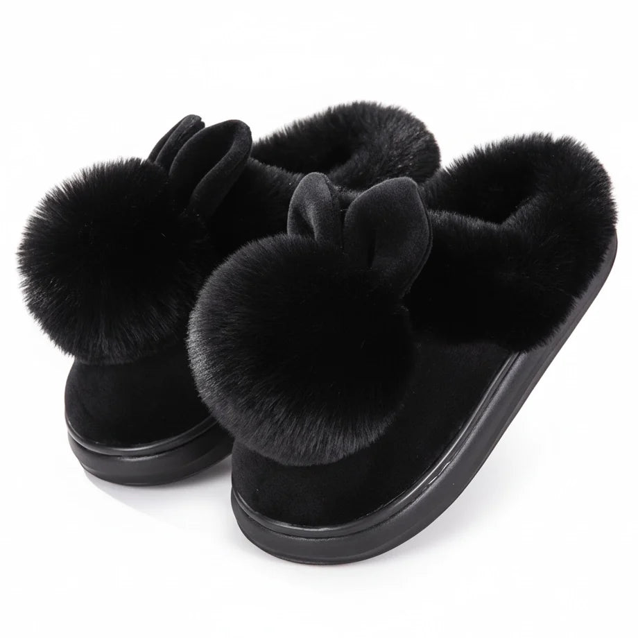 Women's Plush Bunny Slippers with Open or Closed Heel